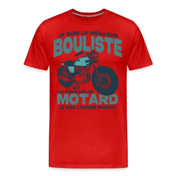 Le meilleur motard et le meilleur bouliste - T-shirt bio Premium Homme - rouge - Devant - Damien (186cm)