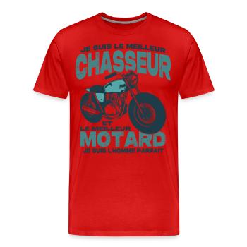Le meilleur motard et le meilleur chasseur - T-shirt bio Premium Homme - rouge - Devant - Damien (186cm)
