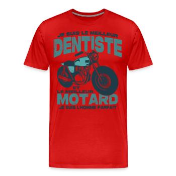 Le meilleur motard et le meilleur dentiste - T-shirt bio Premium Homme - rouge - Devant - Damien (186cm)