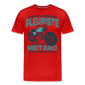 Le meilleur motard et le meilleur fleuriste - T-shirt bio Premium Homme - rouge - Devant - Damien (186cm)