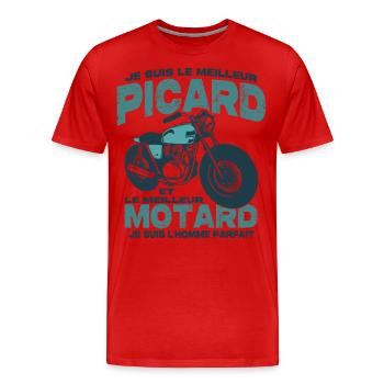 Le meilleur motard et le meilleur picard - T-shirt bio Premium Homme - rouge - Devant - Damien (186cm)
