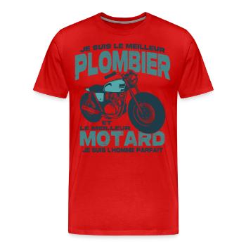 Le meilleur motard et le meilleur plombier - T-shirt bio Premium Homme - rouge - Devant - Damien (186cm)