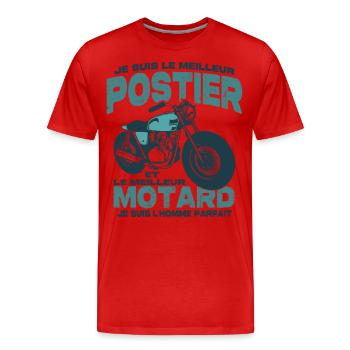 Le meilleur motard et le meilleur postier - T-shirt bio Premium Homme - rouge - Devant - Damien (186cm)