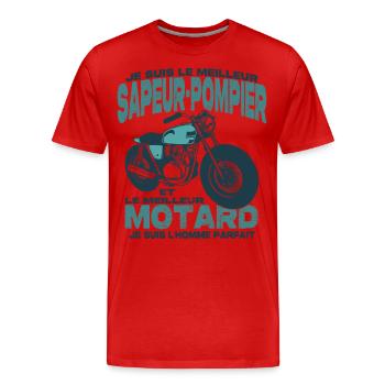 Le meilleur motard et le meilleur sapeur-pompier - T-shirt bio Premium Homme - rouge - Devant - Damien (186cm)