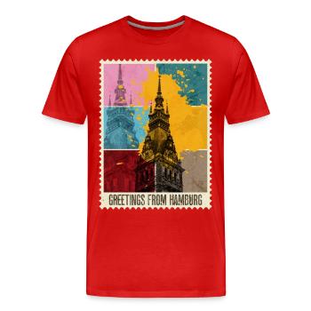 Hamburg Deutschland Stadt Skyline Briefmarke - Männer Premium Bio T-Shirt - Rot - Vorne - Damien (186cm)
