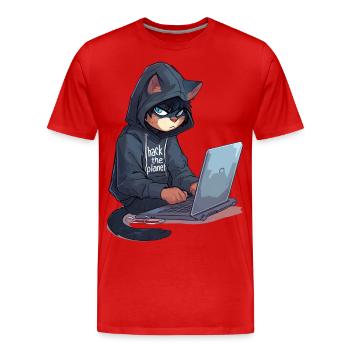 Cyber Hacker Cat Hackerkatze - Männer Premium Bio T-Shirt - Rot - Vorne - Damien (186cm)