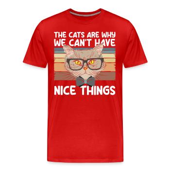 Chat Yeux de chat Ami Chat Maîtresse - T-shirt bio Premium Homme - rouge - Devant - Damien (186cm)