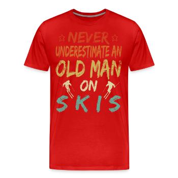 Never underestimate an old man's skis - Men's Premium Organic T-Shirt - red - Front - Damien (186cm)