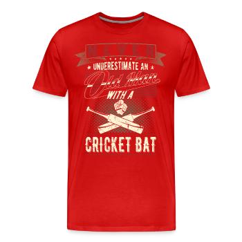 Ne sous-estimez jamais une pension de cricket de vieil homme - T-shirt bio Premium Homme - rouge - Devant - Damien (186cm)