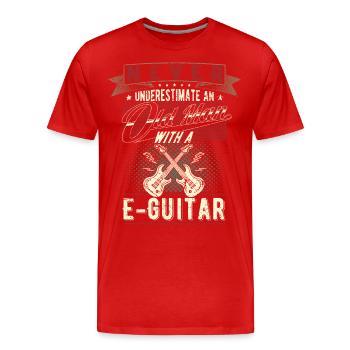 Unterschätze niemals einen alten Mann E-Gitarre - Männer Premium Bio T-Shirt - Rot - Vorne - Damien (186cm)