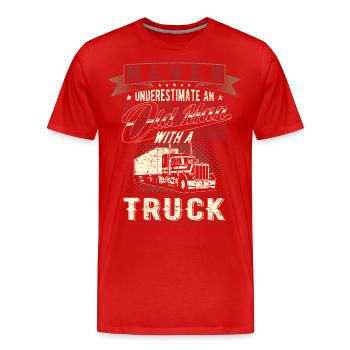Unterschätze niemals alten Mann LKW Lastwagen - Männer Premium Bio T-Shirt - Rot - Vorne - Damien (186cm)