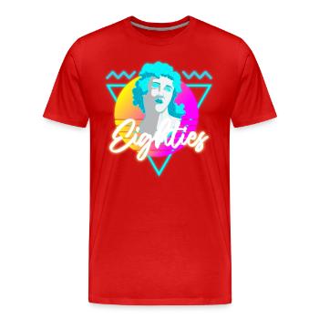 Musique des années 80 Nostalgie Enseignes au néon - T-shirt bio Premium Homme - rouge - Devant - Damien (186cm)
