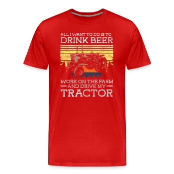 Traktor Feld Stall - Männer Premium Bio T-Shirt - Rot - Vorne - Damien (186cm)