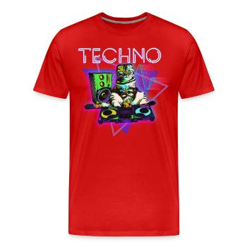 Techno, Techno, Musique, Fête, Energie - T-shirt bio Premium Homme - rouge - Devant - Damien (186cm)