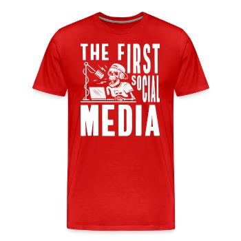 Travail d’annonce de modérateur - T-shirt bio Premium Homme - rouge - Devant - Damien (186cm)