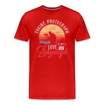 Kamera Fotografie Objektiv Herzschlag - Männer Premium Bio T-Shirt - Rot - Vorne - Damien (186cm)