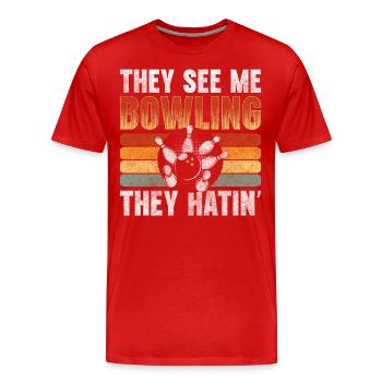 Bowler Strike Split Leisure - Men's Premium Organic T-Shirt - red - Front - Damien (186cm)