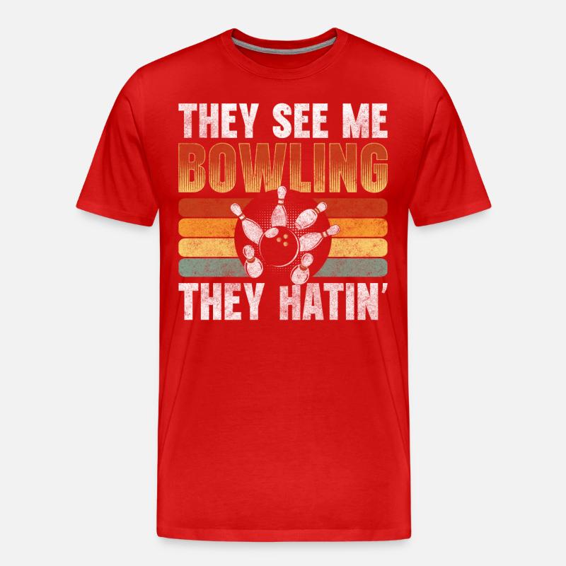 Bowler Strike Split Freizeit - Männer Premium Bio T-Shirt - Rot