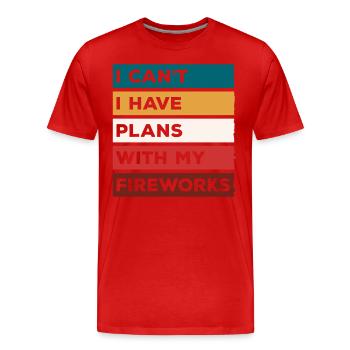 Feux d’artifice, pyrotechnie, fusées, courbe de ventilateur - T-shirt bio Premium Homme - rouge - Devant - Damien (186cm)