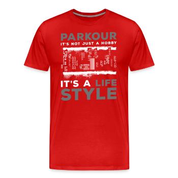 Freerunning Backflip Jump - Men's Premium Organic T-Shirt - red - Front - Damien (186cm)