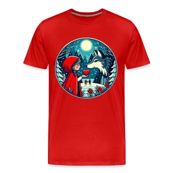 Conte de fées Petit Chaperon Rouge Loup Enfants Mignon Fantaisie - T-shirt bio Premium Homme - rouge - Devant - Damien (186cm)