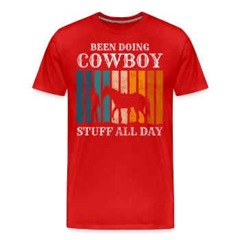 Cowboy Mut Banditen Kostüm - Männer Premium Bio T-Shirt - Rot - Vorne - Damien (186cm)