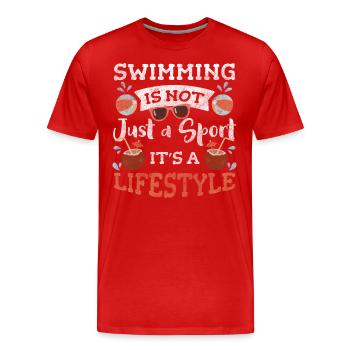 Schwimmen Schwimmbecken Ausdauer Schwimmlehrer - Männer Premium Bio T-Shirt - Rot - Vorne - Damien (186cm)