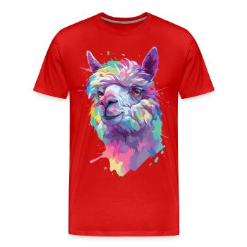 Alpaga Lama Nature animale Zoo Andes Inca Art coloré - T-shirt bio Premium Homme - rouge - Devant - Damien (186cm)