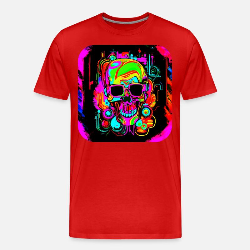 Neon Style Schädel Leuchtreklame Glow - Männer Premium Bio T-Shirt - Rot