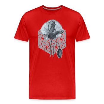 coquelicot noir et blanc avec hexagone en arrière-plan - T-shirt bio Premium Homme - rouge - Devant - Damien (186cm)