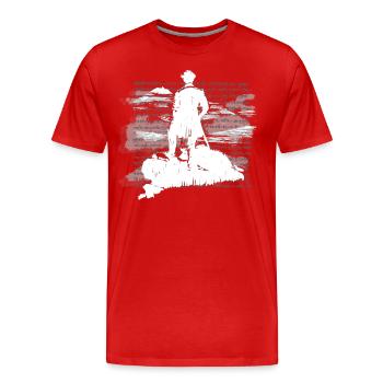 Wanderer über dem Nebelmeer Berge Gipfel Mystik - Männer Premium Bio T-Shirt - Rot - Vorne - Damien (186cm)