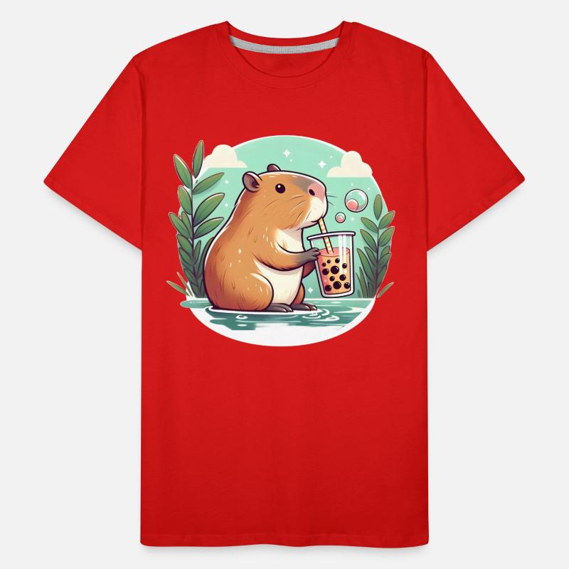 Capybara genießt Bubble Tea Männer Premium Bio T-Shirt