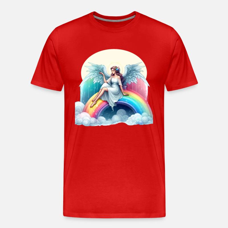 Engel auf Regenbogen - Männer Premium Bio T-Shirt - Rot
