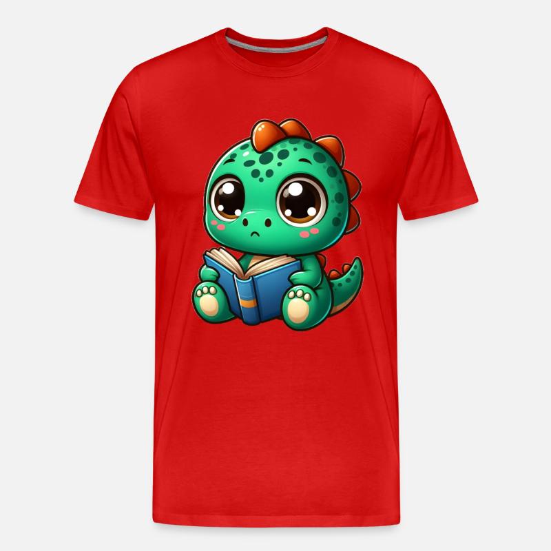 Dino liest ein Buch - Männer Premium Bio T-Shirt - Rot