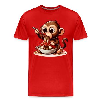 Singe dégustant des spaghettis à la bolognaise - T-shirt bio Premium Homme - rouge - Devant - Damien (186cm)