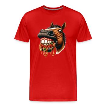 Pasta Lover Horse - Men's Premium Organic T-Shirt - red - Front - Damien (186cm)
