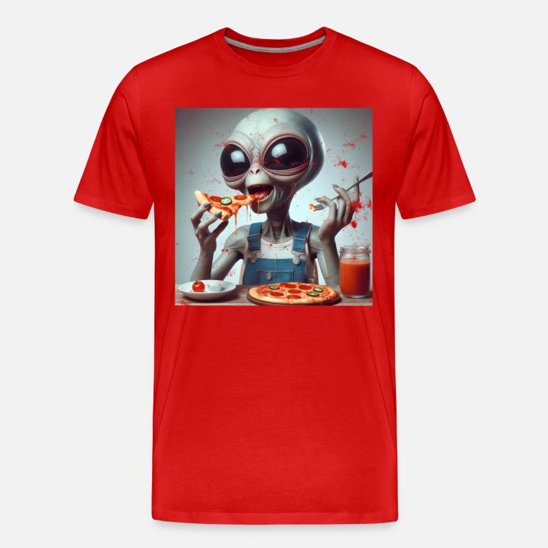 Alien Pizza Fun - Männer Premium Bio T-Shirt - Rot