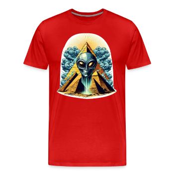Alienkopf in Pyramide - Männer Premium Bio T-Shirt - Rot - Vorne - Damien (186cm)