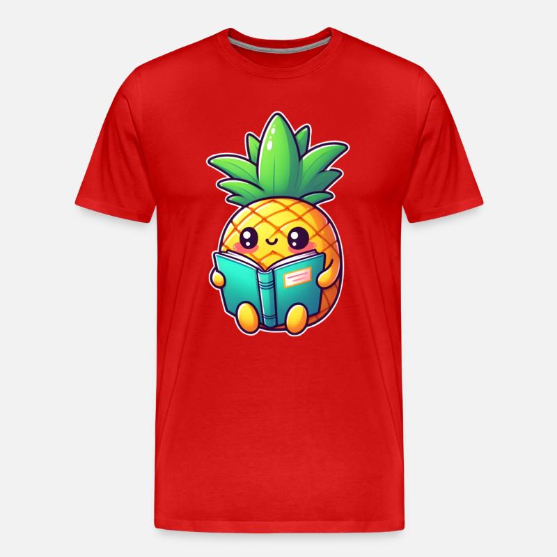 Lesende Ananas - Männer Premium Bio T-Shirt - Rot