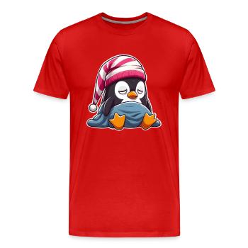 Schläfriger Pinguin im Schlafanzug - Männer Premium Bio T-Shirt - Rot - Vorne - Damien (186cm)