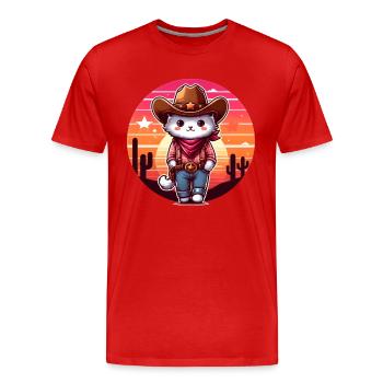 Chat cowboy - T-shirt bio Premium Homme - rouge - Devant - Damien (186cm)