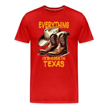 Große Cowboy-Schuhe und Hut - Männer Premium Bio T-Shirt - Rot - Vorne - Damien (186cm)