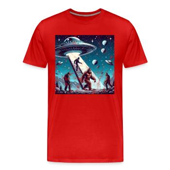 Bigfoot et l’OVNI - T-shirt bio Premium Homme - rouge - Devant - Damien (186cm)