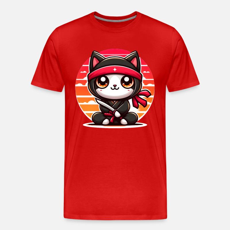 Ninja Katze - Männer Premium Bio T-Shirt - Rot