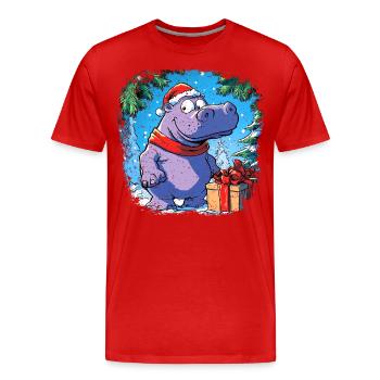 Nilpferde Weihnachten - Männer Premium Bio T-Shirt - Rot - Vorne - Damien (186cm)