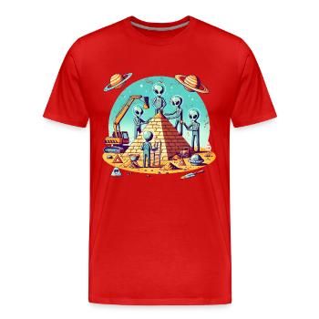 Aliens build pyramid - Men's Premium Organic T-Shirt - red - Front - Damien (186cm)