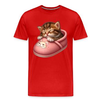 Chaton chaton dormant dans une chaussure - T-shirt bio Premium Homme - rouge - Devant - Damien (186cm)