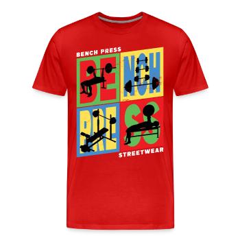 développé couché, haltérophilie, musculation, fitness, fort - T-shirt bio Premium Homme - rouge - Devant - Damien (186cm)