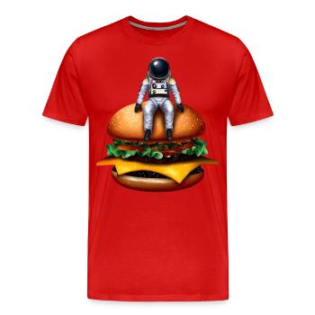 Space Astronaut Cheeseburger - Men's Premium Organic T-Shirt - red - Front - Damien (186cm)