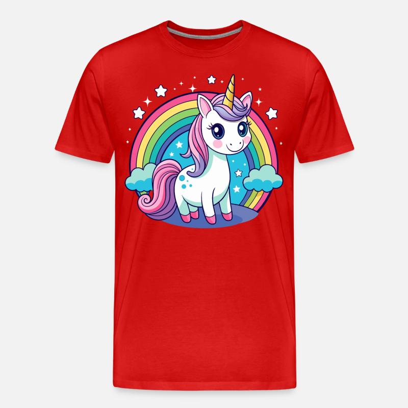 Süßes Regenbogen-Einhorn - Männer Premium Bio T-Shirt - Rot